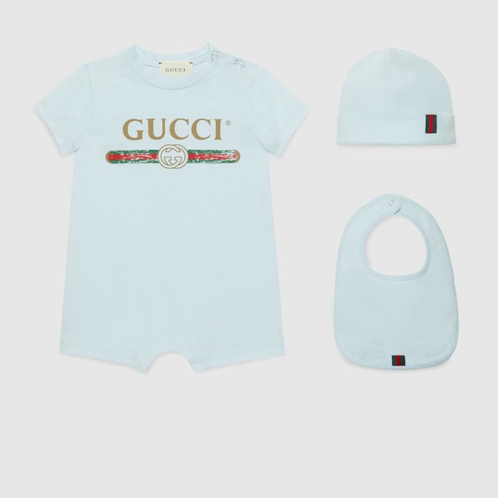 Gucci Baby Blue Romper Set NEW 0-3 months